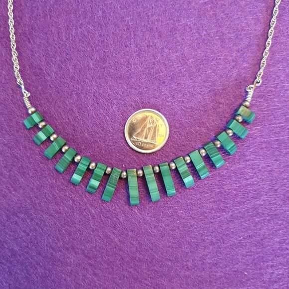 Elegant Vintage Native American Sterling Natural Malachite Statement Necklace - Picture 7 of 11